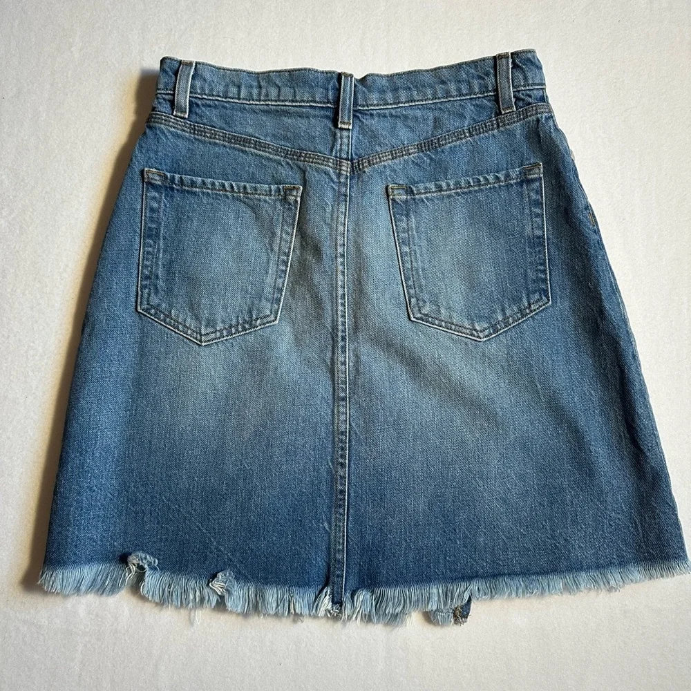 BLDWN Denim Mini Skirt Made in USA Size 27 Asymmetrical Raw Hem Jean Skirt - Picture 6 of 6